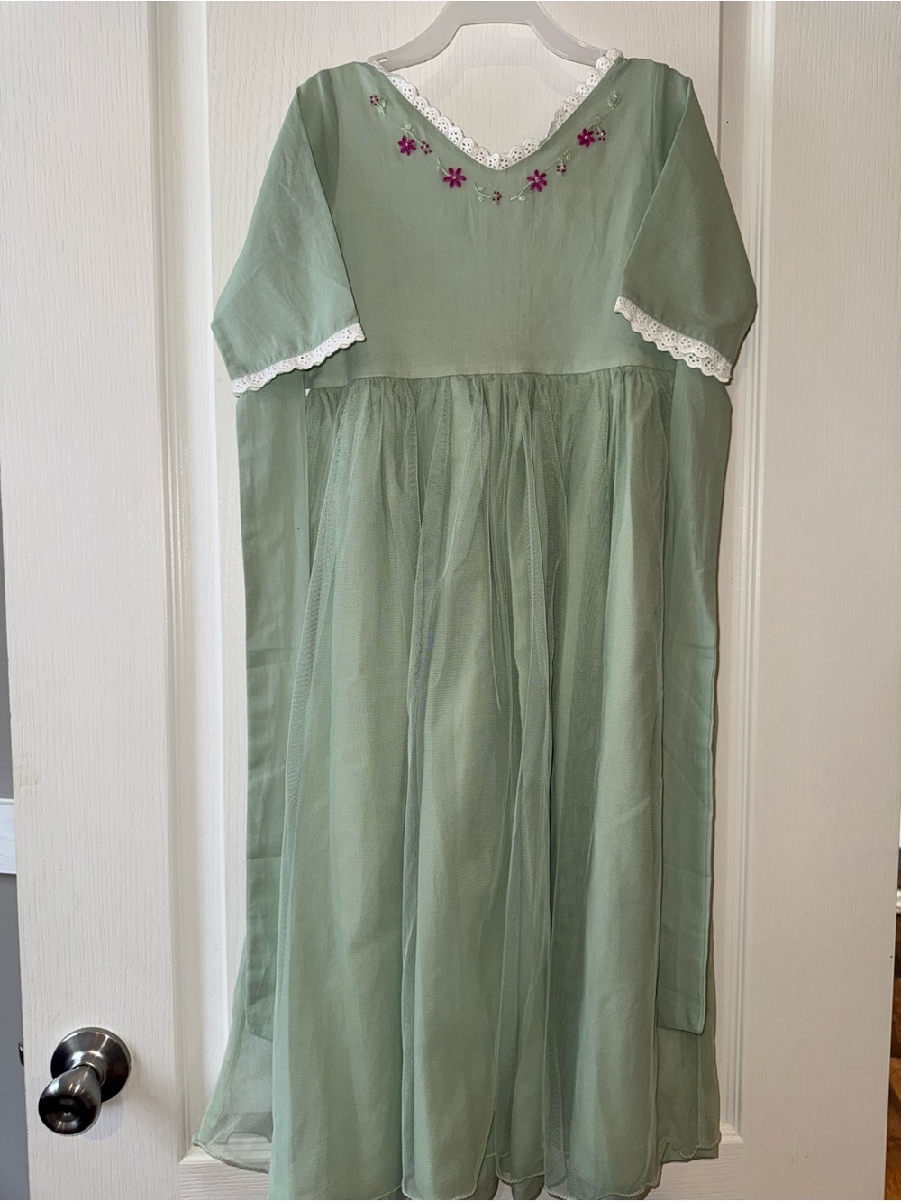 Well Dressed Wolf Sage Green Tulle Dress with Eyelet Trim
